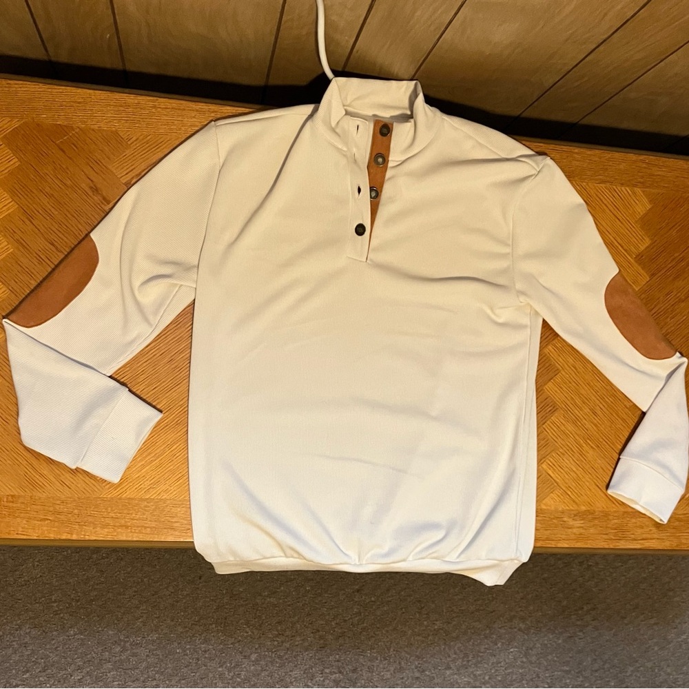 Cream Casual Button Down Shirt with Long Sleeves and Quarter Zip